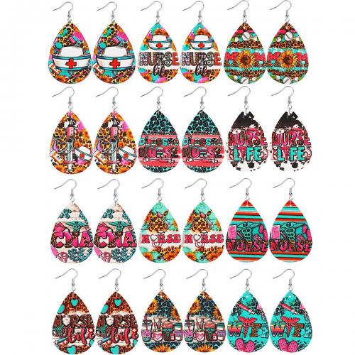 Fashion Create Jewelry Earring, Synthetic Leather, with Zinc Alloy, Teardrop, silver color plated, fashion jewelry & for woman 