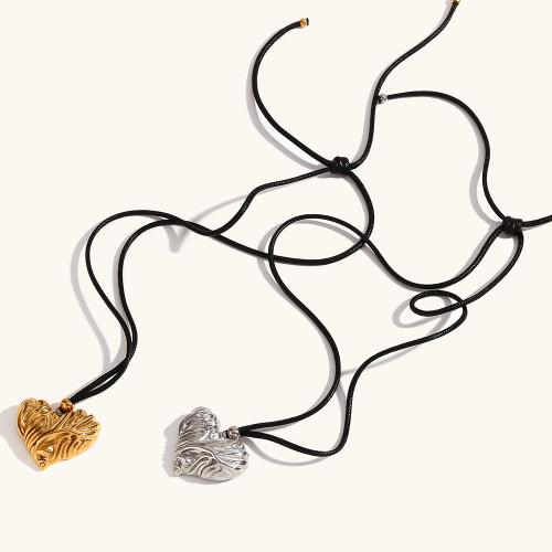 Edelstahl Schmuck Halskette, 316 L Edelstahl, mit Lederband, Herz, Vakuum-Ionen-Beschichtung, Modeschmuck & für Frau, keine, 33.2x33.2mm, Länge:ca. 65 cm, verkauft von Strang