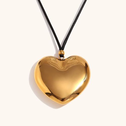 Stainless Steel Jewelry Necklace, 316L Stainless Steel, with leather cord, Heart, 18K gold plated, fashion jewelry & for woman, golden Approx 60 cm 