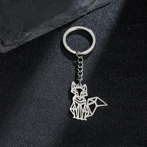 Stainless Steel Key Chain, 304 Stainless Steel, Fox, hollow, silver color 