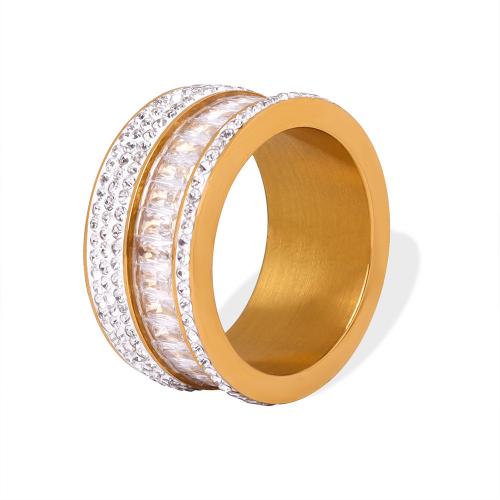 チタン鋼の指環, チタン鋼, 異なるサイズの選択 & マイクロパヴェジルコニア & 女性用, 金色, width 10mm, 売り手 パソコン