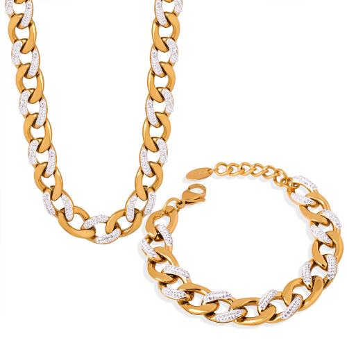 Titanio conjunto de joyas de acero, Partículas de acero, con Checo, Joyería & unisexo & diferentes estilos para la opción, dorado, Vendido por UD
