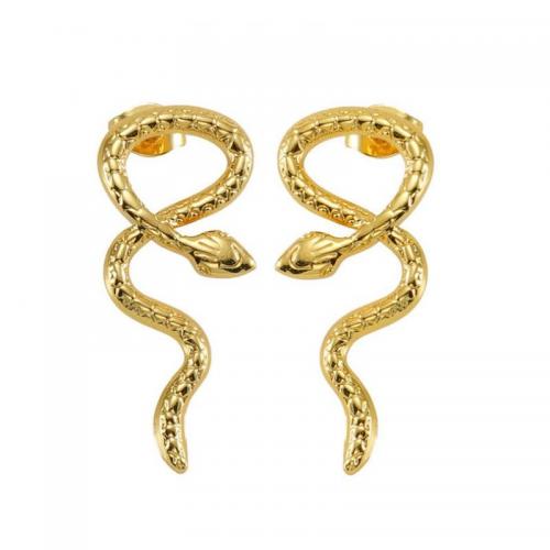 Stainless Steel Stud Earring, 304 Stainless Steel, Snake, 18K gold plated, fashion jewelry & for woman, golden 