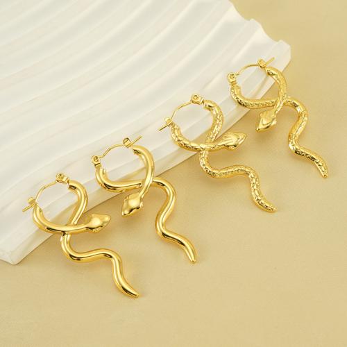 Stainless Steel Leverback Earring, 304 Stainless Steel, Snake, 18K gold plated, fashion jewelry & for woman, golden 