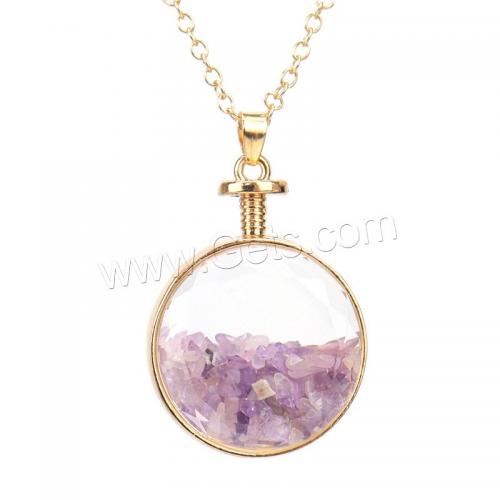Gemstone Necklaces, Natural Stone, with Glass & Brass & Zinc Alloy, Flat Round, gold color plated, fashion jewelry & Unisex 32mm Approx 51 cm 