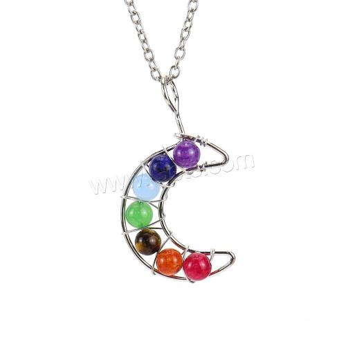 Gemstone Necklaces, Natural Stone, with Brass & Zinc Alloy, Moon, platinum color plated, fashion jewelry & Unisex Approx 52 cm 