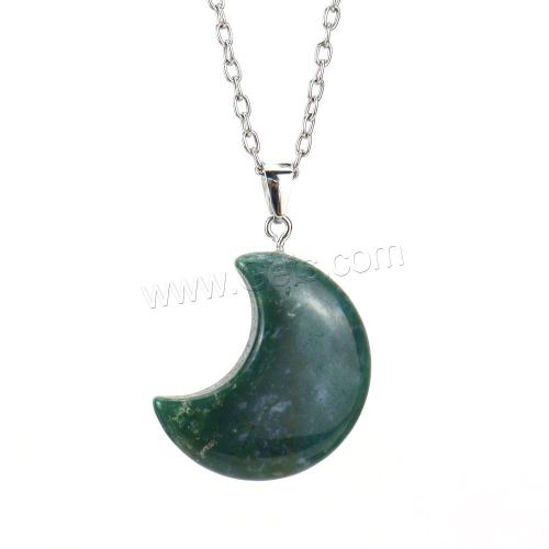 Gemstone Necklaces, Natural Stone, with Brass & Zinc Alloy, Moon, silver color plated, fashion jewelry & Unisex Approx 53 cm 