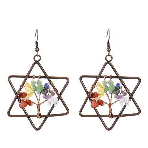 Gemstone Drop Earring, Natural Stone, with Brass & Zinc Alloy, Hexagram, antique copper color plated, fashion jewelry & for woman 70mm 