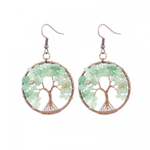 Gemstone Drop Earring, Natural Stone, with Brass & Zinc Alloy, Tree, antique copper color plated, fashion jewelry & for woman 