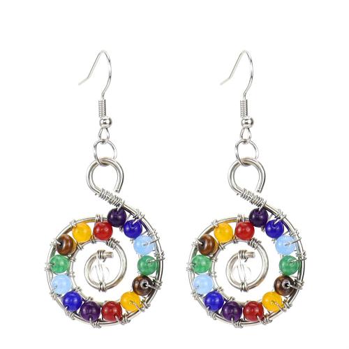 Gemstone Drop Earring, Natural Stone, with Brass & Zinc Alloy, Helix, silver color plated, fashion jewelry & for woman 