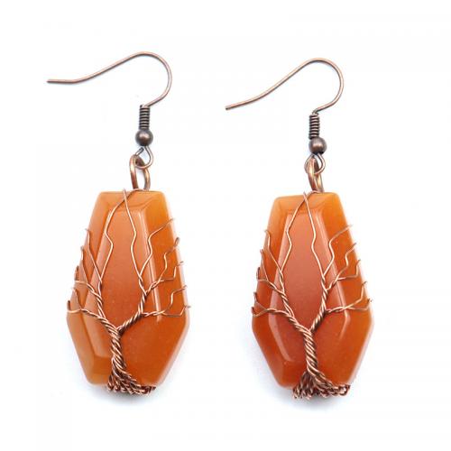 Gemstone Drop Earring, Natural Stone, with Brass & Zinc Alloy, antique copper color plated, fashion jewelry & for woman 