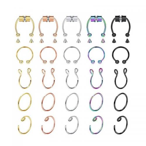 Stainless Steel Circular Barbell, 304 Stainless Steel, Vacuum Ion Plating, Unisex, mixed colors, Magnet nose ring 1.2*10*3mm,other 0.8*8mm 