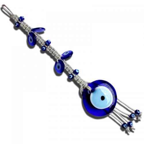 Hanging Ornaments, Linen, with Lampwork, Evil Eye, handmade, for home and office, 340mm 
