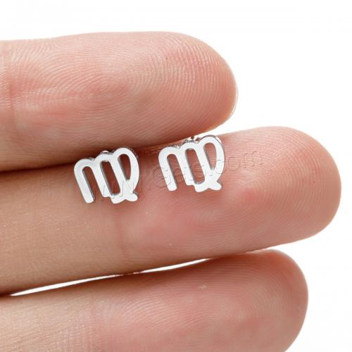 Stainless Steel Stud Earring, 304 Stainless Steel, 12 Signs of the Zodiac, plated & for woman 8mm 