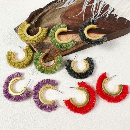 Fluffy Pom Pom Earrings, Zinc Alloy, with Polyester, Round, plated, fashion jewelry 