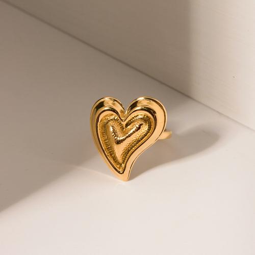 Edelstahl Fingerring, 304 Edelstahl, Herz, plattiert, Modeschmuck, goldfarben, Ring inner diameter:1.71cm, verkauft von PC