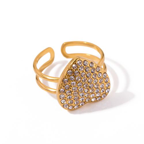 Нержавеющая сталь Rhinestone палец кольцо, Нержавеющая сталь 304, Сердце, Другое покрытие, ювелирные изделия моды & со стразами, Золотой, Ring inner .79cm, продается PC