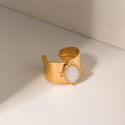 ステンレス指輪, 304ステンレススチール, とともに 真珠牡蠣, メッキ, ファッションジュエリー, 金色, Ring inner .88cm, 売り手 パソコン