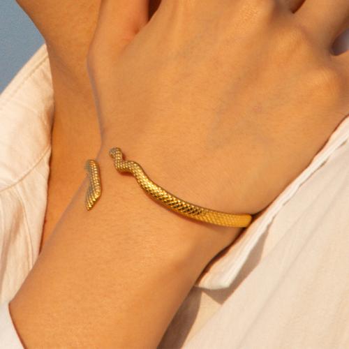 Bracelet en acier inoxydable, Acier inoxydable 304, serpent, Placage, bijoux de mode, doré, The inside diameter of the bracelet is 5.9cm, Vendu par PC
