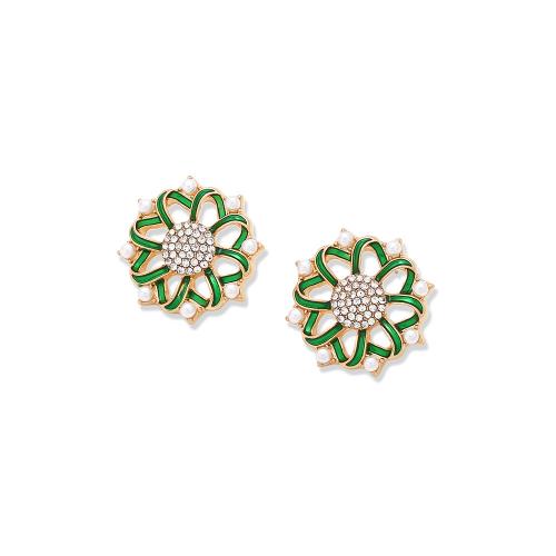 Enamel Zinc Alloy Stud Earring, with Plastic Pearl, Flower, fashion jewelry & for woman & with rhinestone 