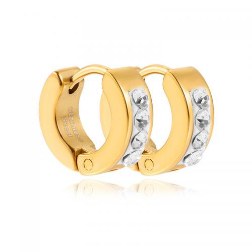 Stainless Steel Huggie Hoop Earring, 304 Stainless Steel, Vacuum Ion Plating, fashion jewelry & micro pave cubic zirconia & for woman, gold 