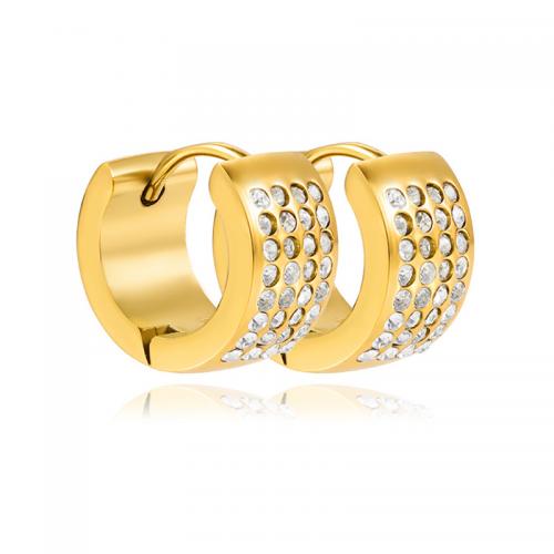 Stainless Steel Huggie Hoop Earring, 304 Stainless Steel, 18K gold plated, fashion jewelry & micro pave cubic zirconia & for woman 