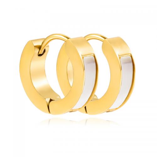 Stainless Steel Huggie Hoop Earring, 304 Stainless Steel, with White Shell, 18K gold plated, fashion jewelry & Unisex 