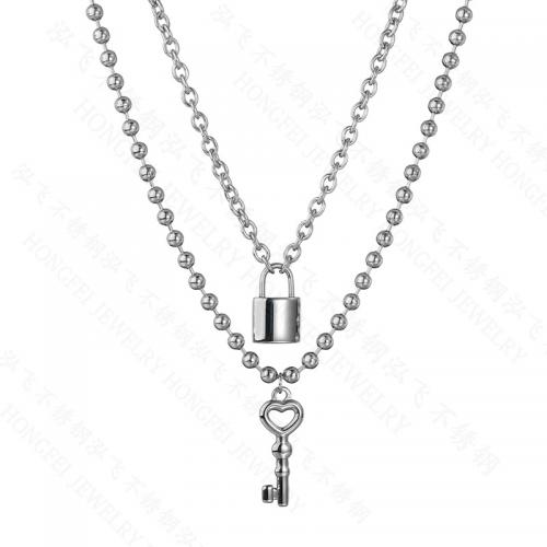 Titanium Steel Jewelry Necklace, Lock and Key, polished, Double Layer & fashion jewelry & Unisex, original color Approx 51-80 cm 