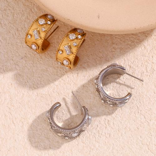 Edelstahl Stud Ohrring, 316 L Edelstahl, mit Kunststoff Perlen, plattiert, Modeschmuck & für Frau & mit Strass, keine, 26x11.2mm, verkauft von Paar