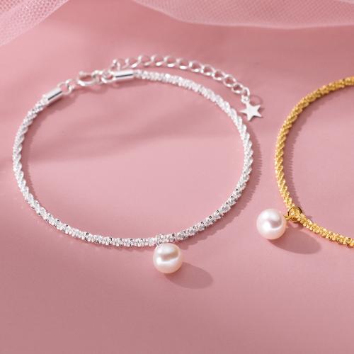 Sterling Silver Bracelets, 925 Sterling Silver, with Plastic Pearl, with 4CM extender chain, plated, for woman Approx 15.5 cm 