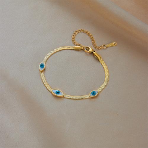 Evil Eye Jewelry Bracelet, 304 Stainless Steel, fashion jewelry & for woman, golden Approx 21 cm 
