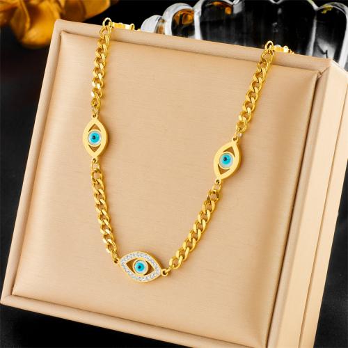 Evil Eye Jewelry Necklace, 304 Stainless Steel, fashion jewelry & for woman, golden Approx 46 cm 