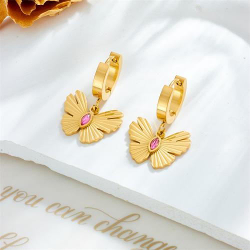 Stainless Steel Drop Earring, 304 Stainless Steel, with Rhinestone, fashion jewelry & for woman, golden, 20mm 