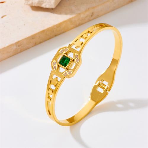 Stainless Steel Bangle, 304 Stainless Steel, fashion jewelry & for woman & with rhinestone, golden 