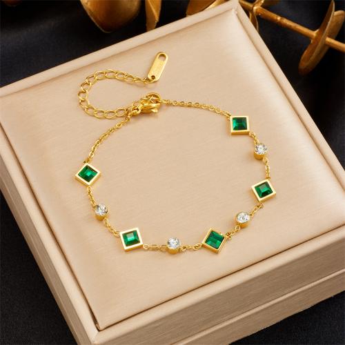 Stainless Steel Chain Bracelets, 304 Stainless Steel, fashion jewelry & for woman & with rhinestone, golden Approx 23 cm 