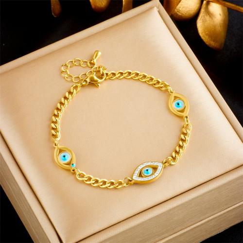 Stainless Steel Chain Bracelets, 304 Stainless Steel, fashion jewelry & for woman & with rhinestone, golden Approx 24.5 cm 