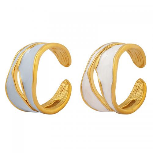 Titanium Steel Cuff Finger Ring, gold color plated, for woman & enamel US Ring 