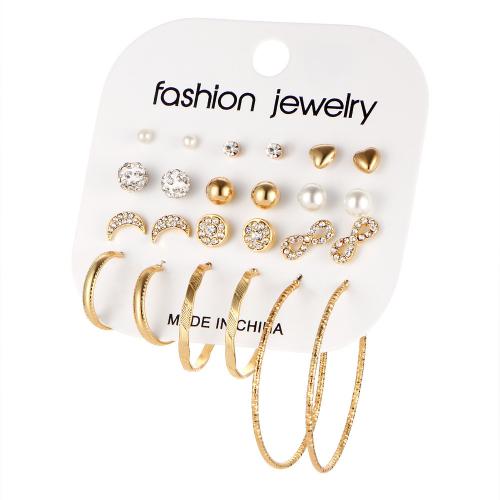 Zinc Alloy Earring Set, with Plastic Pearl, plated, for woman & with rhinestone 
