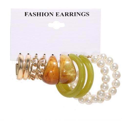 Acrylic Earring Set, with Plastic Pearl & Zinc Alloy, gold color plated, fashion jewelry & for woman, earring length 30-50mm 