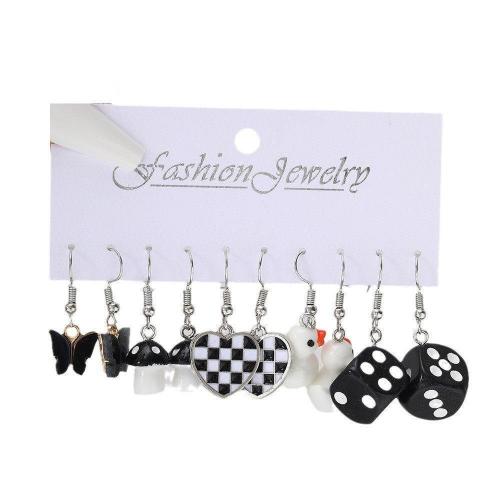 Zinc Alloy Earring Set, with Resin, platinum color plated, fashion jewelry & for woman & enamel 
