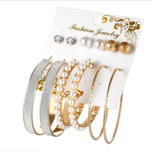 Zinc Alloy Earring Set, with Plastic Pearl, plated, fashion jewelry & for woman & with rhinestone 