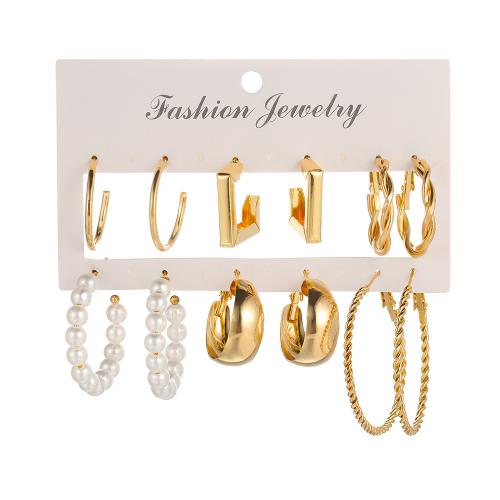 Zinc Alloy Earring Set, with Plastic Pearl, gold color plated, fashion jewelry & for woman 
