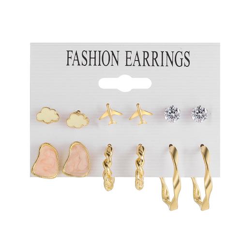 Zinc Alloy Earring Set, with Acrylic, gold color plated, fashion jewelry & for woman & with rhinestone 