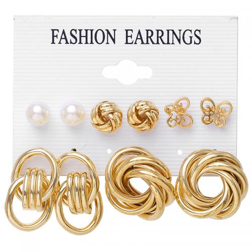 Zinc Alloy Earring Set, with Plastic Pearl, plated, for woman & hollow 