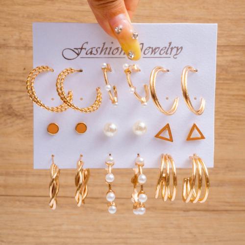 Zinc Alloy Earring Set, with Plastic Pearl, gold color plated, fashion jewelry & for woman, earring length 5-30mm 