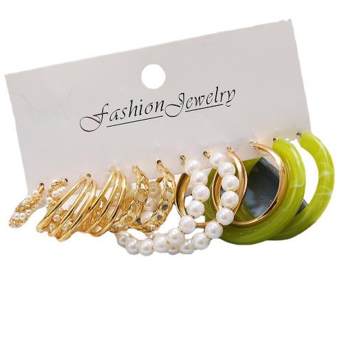 Zinc Alloy Earring Set, with Resin & Plastic Pearl, gold color plated & for woman & enamel 
