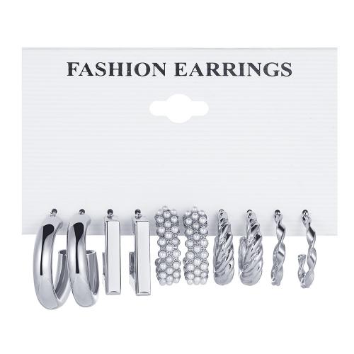 Zinc Alloy Earring Set, with Plastic Pearl, platinum color plated, fashion jewelry & for woman, earring length 20-25mm 