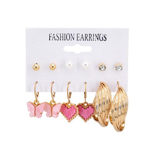 Zinc Alloy Earring Set, with Resin & Plastic Pearl, gold color plated, fashion jewelry & for woman & with rhinestone, earring length 5-30mm 