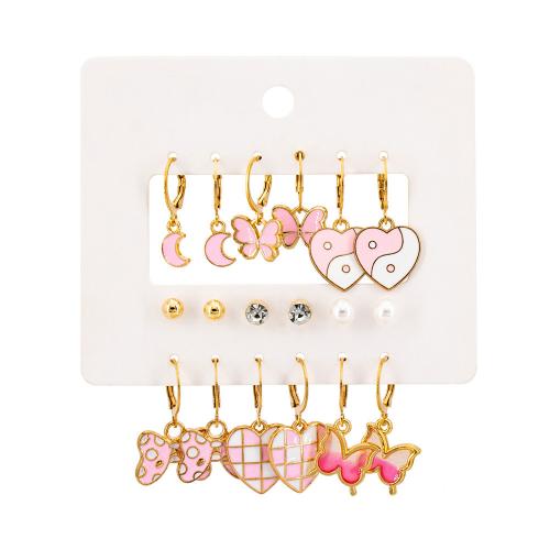 Zinc Alloy Earring Set, with Plastic Pearl, gold color plated, for woman & enamel & with rhinestone, earring length 5-30mm 