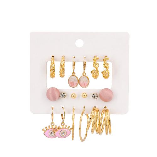 Zinc Alloy Earring Set, gold color plated, for woman & enamel & with rhinestone, earring length 5-30mm 
